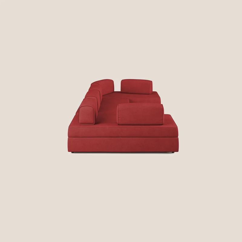 Liberty Canapé panoramique avec pouf extractible et dossiers amovibles en tissu doux imperméable T02 rouge