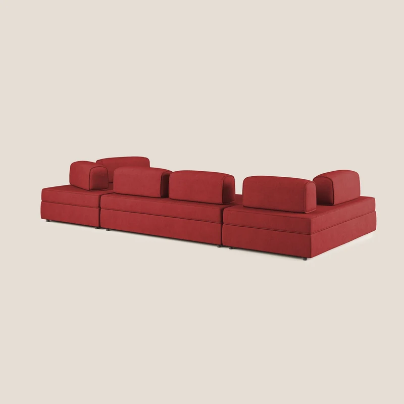Liberty Canapé panoramique avec pouf extractible et dossiers amovibles en tissu doux imperméable T02 rouge