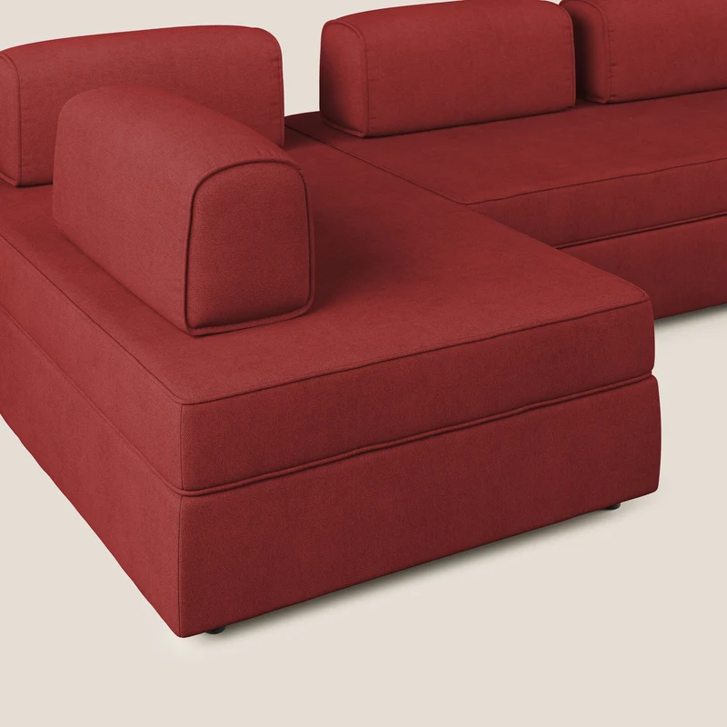 Liberty Canapé panoramique avec pouf extractible et dossiers amovibles en tissu doux imperméable T02 rouge