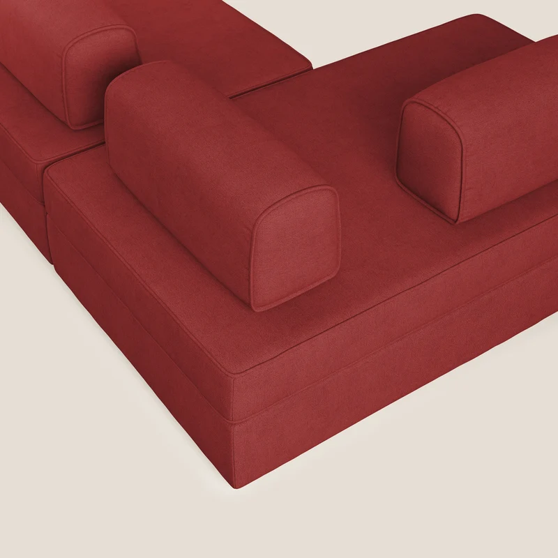 Liberty Canapé panoramique avec pouf extractible et dossiers amovibles en tissu doux imperméable T02 rouge