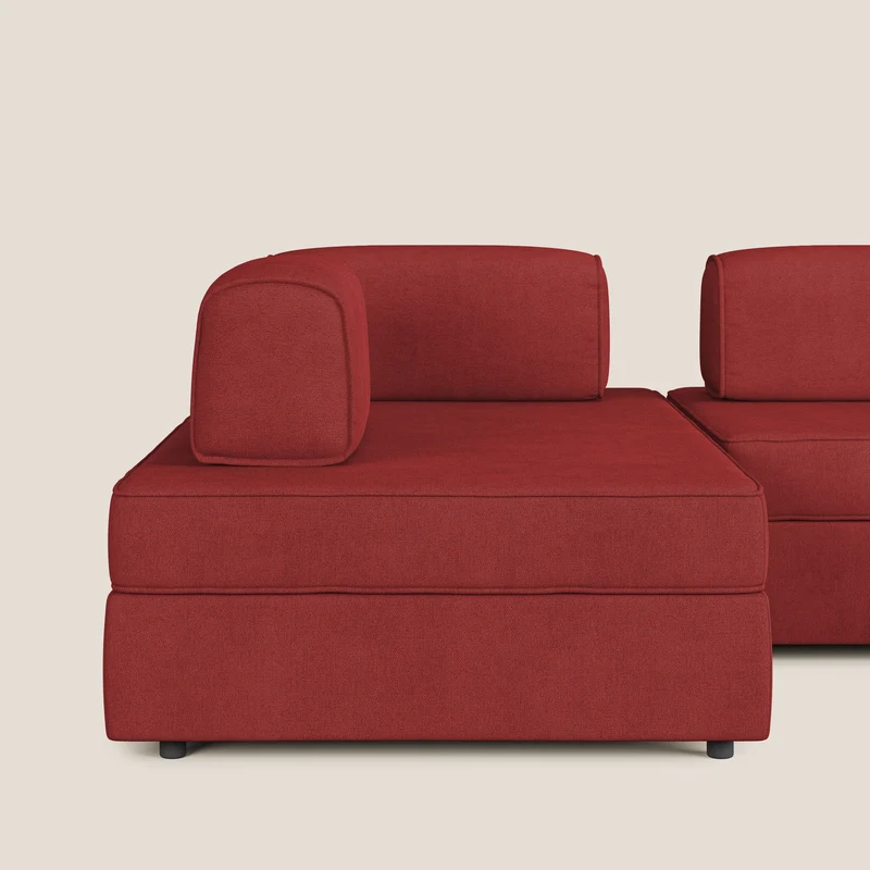 Liberty Canapé panoramique avec pouf extractible et dossiers amovibles en tissu doux imperméable T02 rouge