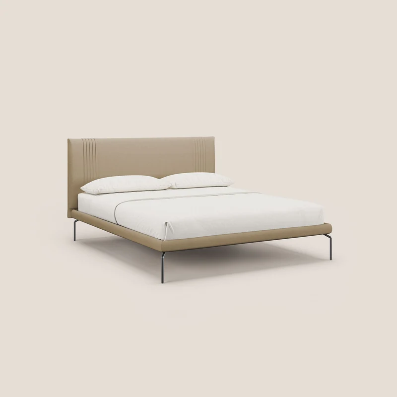 Finn lit rembourré avec pieds hauts en métal en tissu détachable T05 beige