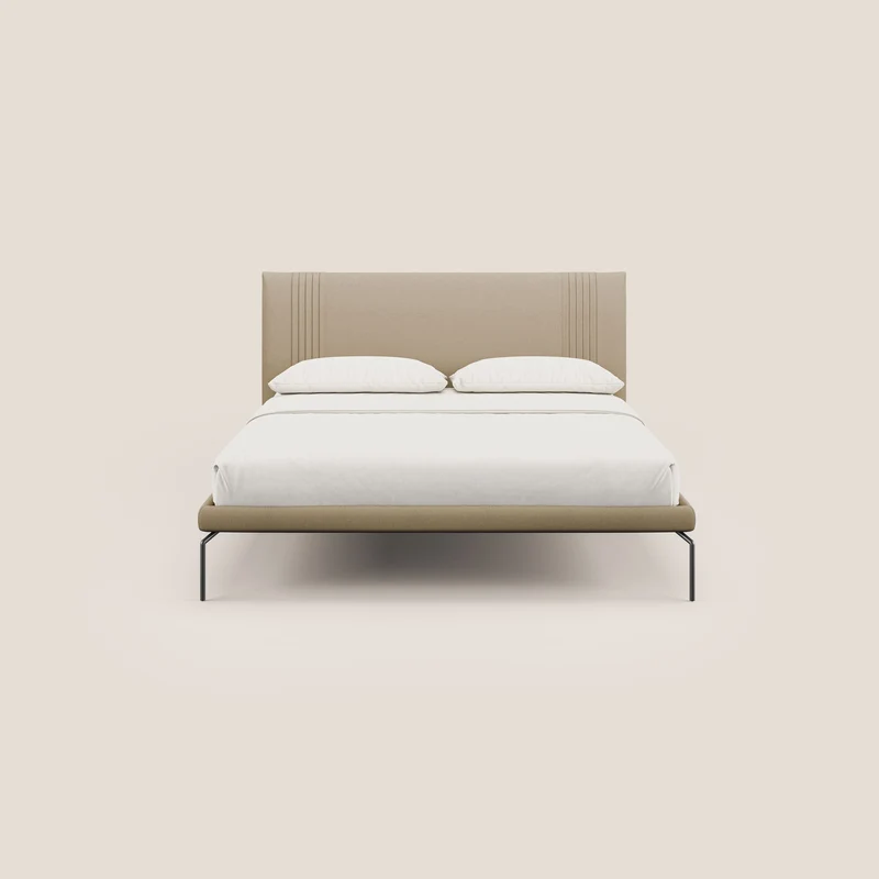 Finn lit rembourré avec pieds hauts en métal en tissu détachable T05 beige