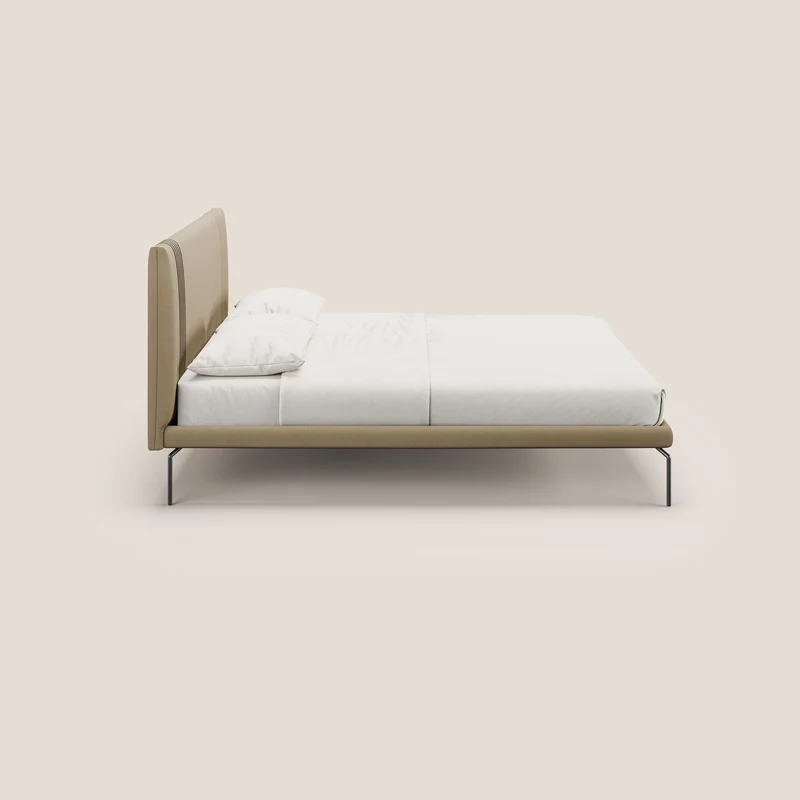 Finn lit rembourré avec pieds hauts en métal en tissu détachable T05 beige