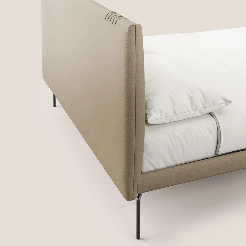 Finn lit rembourré avec pieds hauts en métal en tissu détachable T05 beige