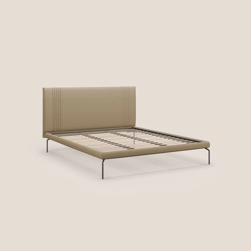 Finn lit rembourré avec pieds hauts en métal en tissu détachable T05 beige