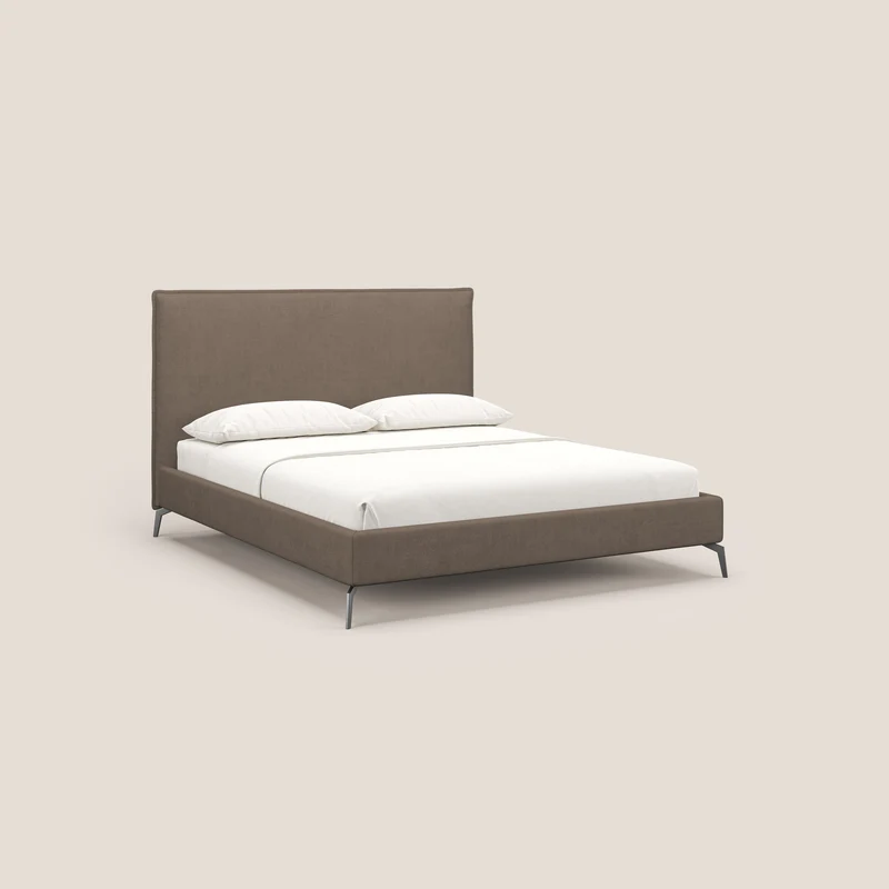 Iris lit rembourré déhoussable avec pieds noirs en tissu imperméable T02 marron