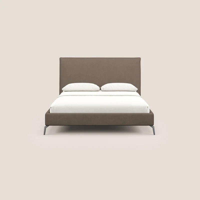 Iris lit rembourré déhoussable avec pieds noirs en tissu imperméable T02 marron