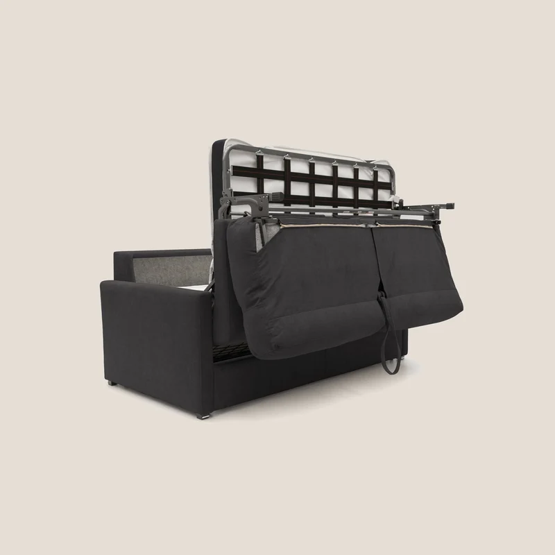 Margot canapé convertible au dossier haut et moelleux en tissu doux imperméable T02 noir