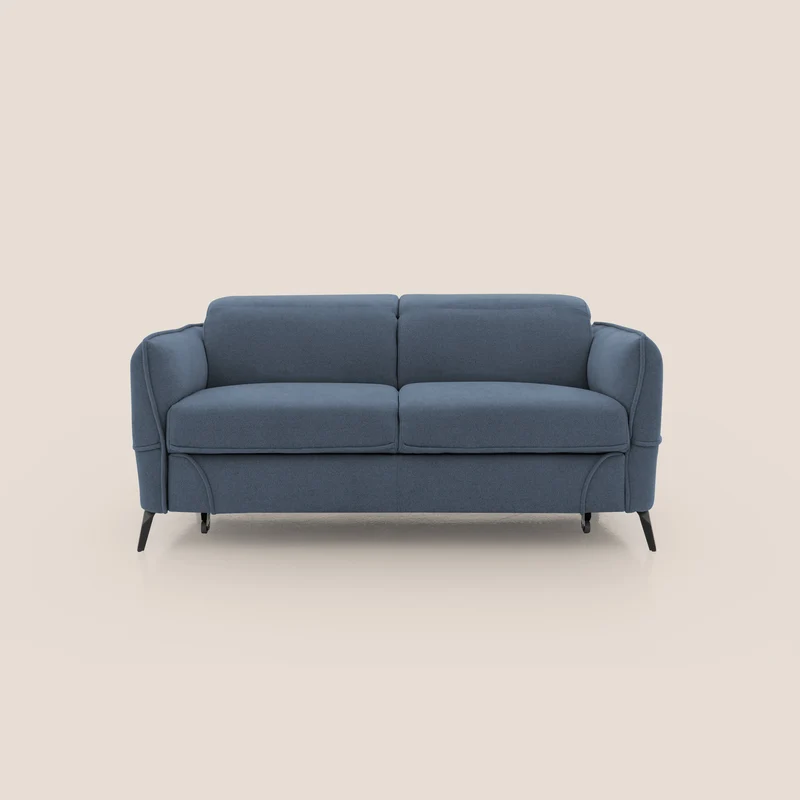 Bloom canapé avec repose-pieds extractible pieds hauts et têtières réglables en bouclette imperméable T07 bleu