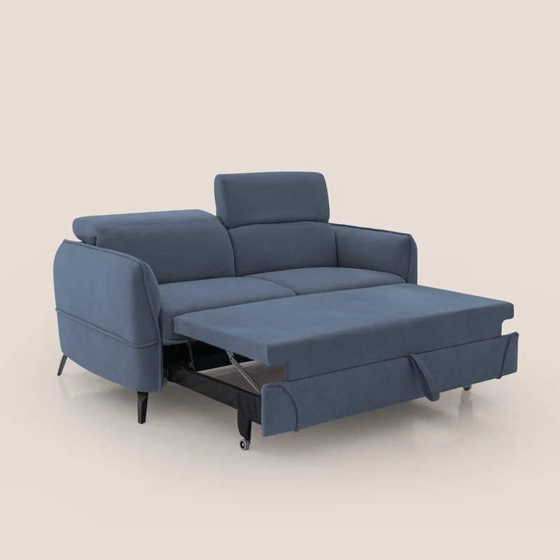 Bloom canapé avec repose-pieds extractible pieds hauts et têtières réglables en bouclette imperméable T07 bleu