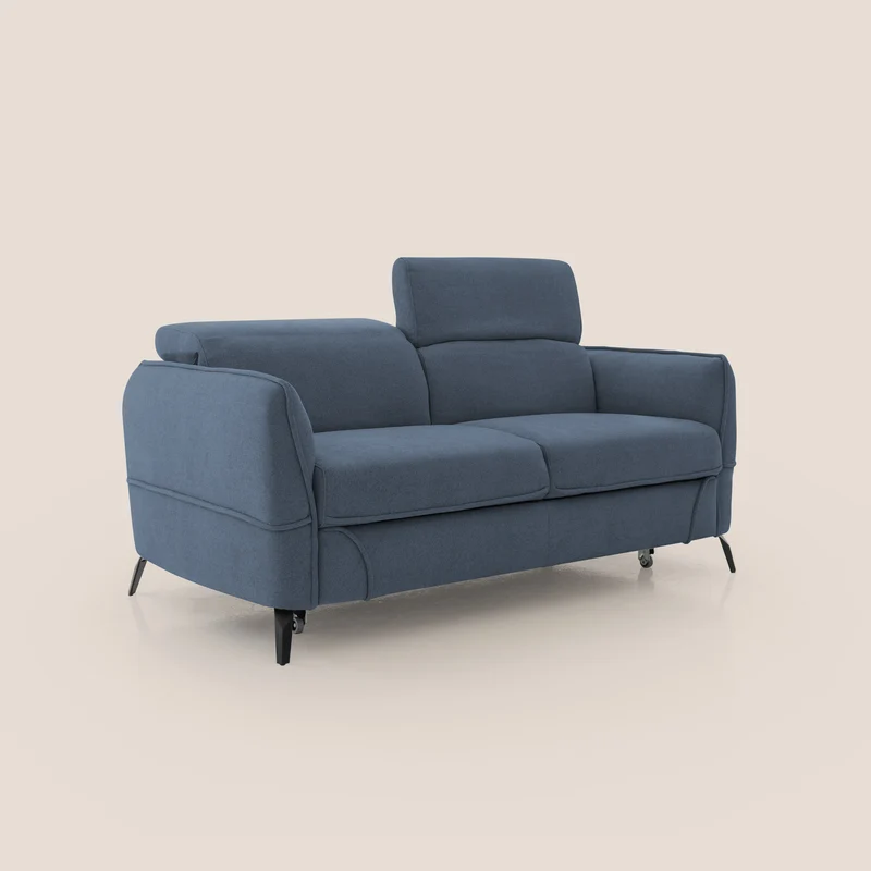 Bloom canapé avec repose-pieds extractible pieds hauts et têtières réglables en bouclette imperméable T07 bleu
