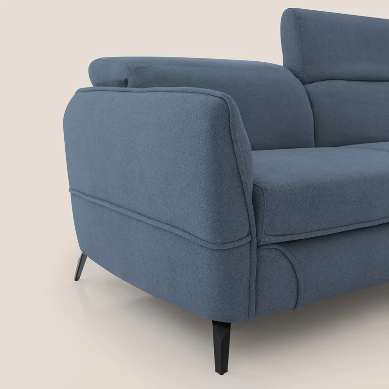 Bloom canapé avec repose-pieds extractible pieds hauts et têtières réglables en bouclette imperméable T07 bleu