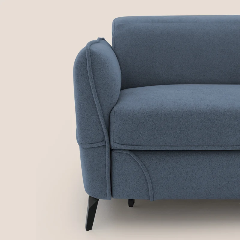 Bloom canapé avec repose-pieds extractible pieds hauts et têtières réglables en bouclette imperméable T07 bleu