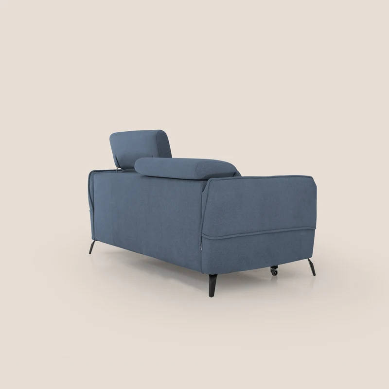 Bloom canapé avec repose-pieds extractible pieds hauts et têtières réglables en bouclette imperméable T07 bleu