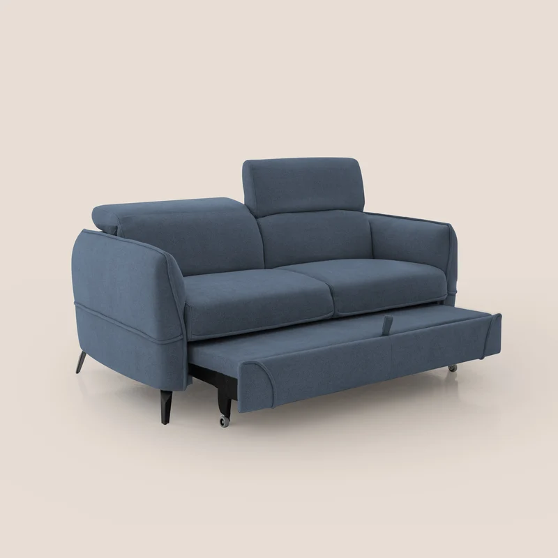 Bloom canapé avec repose-pieds extractible pieds hauts et têtières réglables en bouclette imperméable T07 bleu