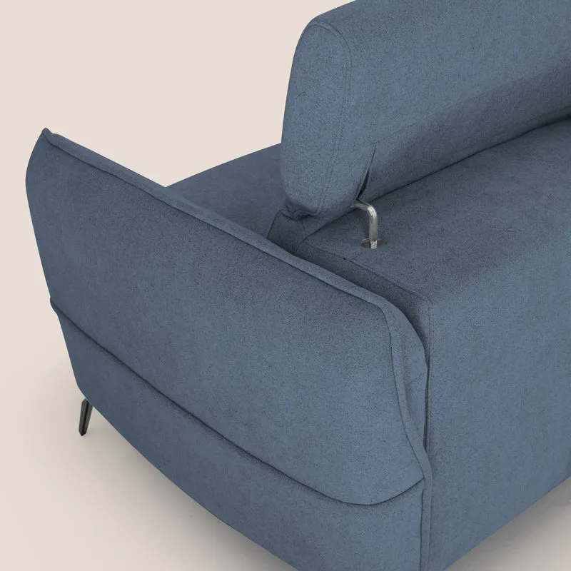 Bloom canapé avec repose-pieds extractible pieds hauts et têtières réglables en bouclette imperméable T07 bleu