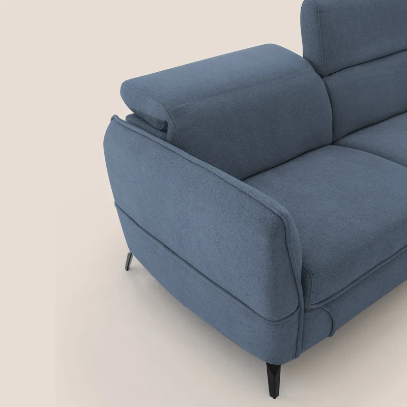 Bloom canapé avec repose-pieds extractible pieds hauts et têtières réglables en bouclette imperméable T07 bleu