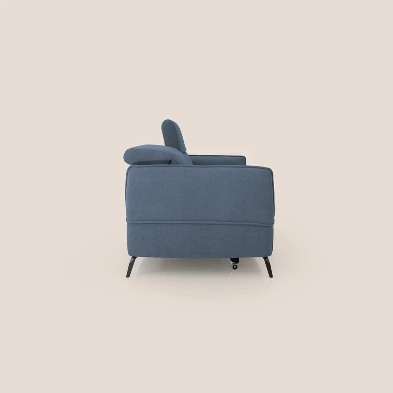 Bloom canapé avec repose-pieds extractible pieds hauts et têtières réglables en bouclette imperméable T07 bleu