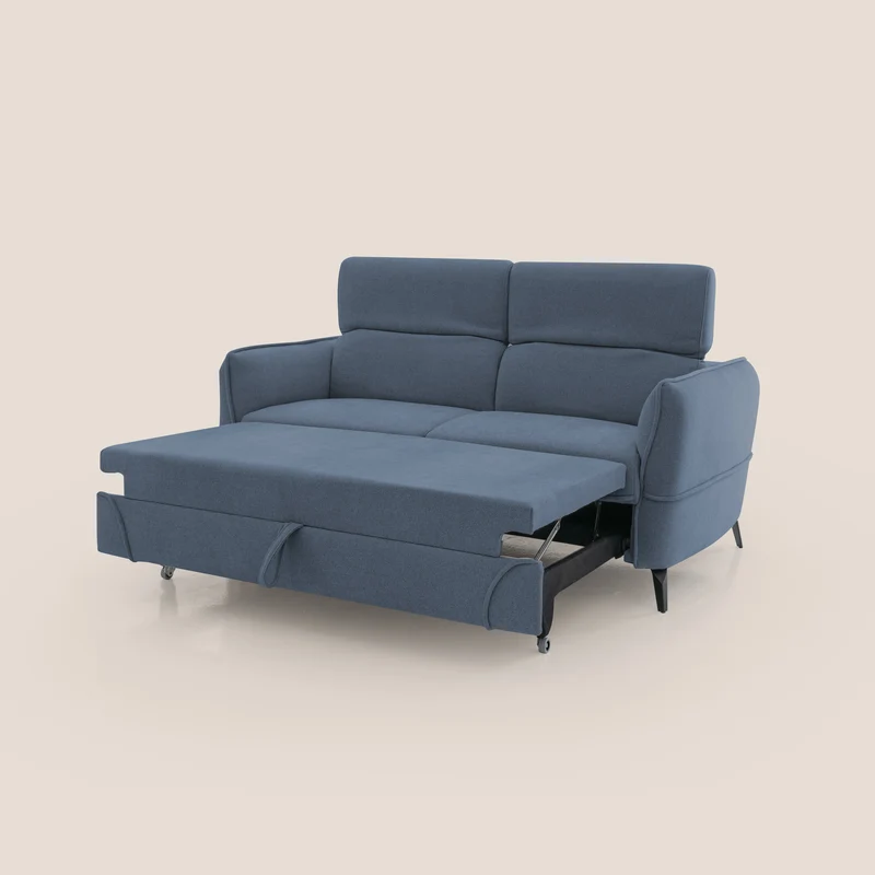 Bloom canapé avec repose-pieds extractible pieds hauts et têtières réglables en bouclette imperméable T07 bleu