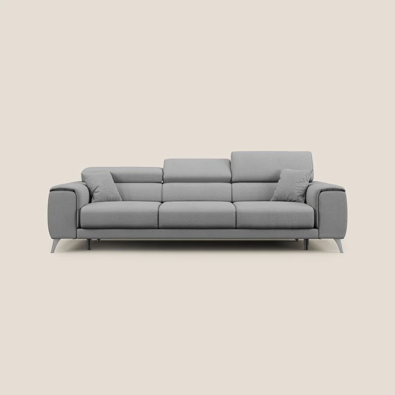 Fusion Canapé avec 3 assises coulissantes en tissu doux antitache T05 gris