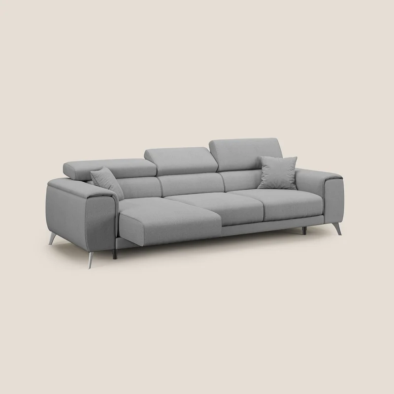 Fusion Canapé avec 3 assises coulissantes en tissu doux antitache T05 gris