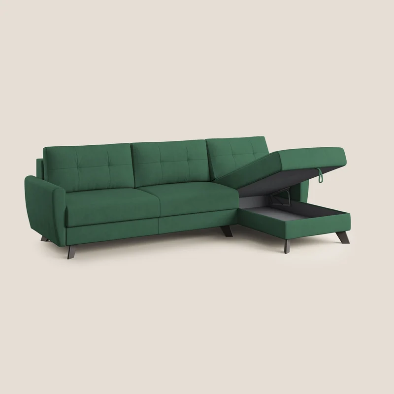 Callisto Canapé d'angle convertible en tissu doux imperméable T02 vert