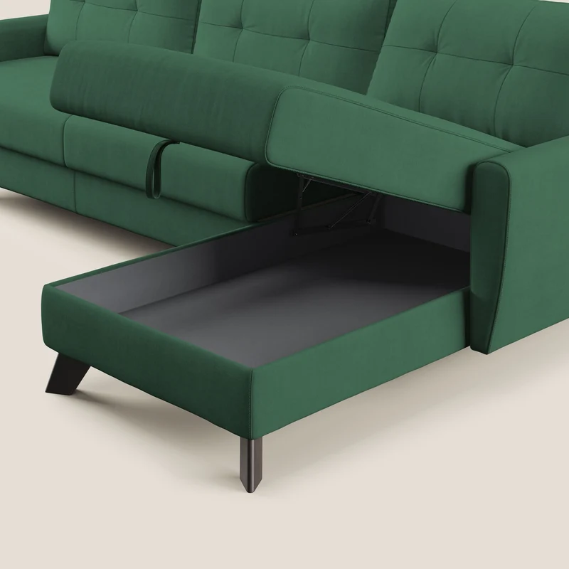 Callisto Canapé d'angle convertible en tissu doux imperméable T02 vert