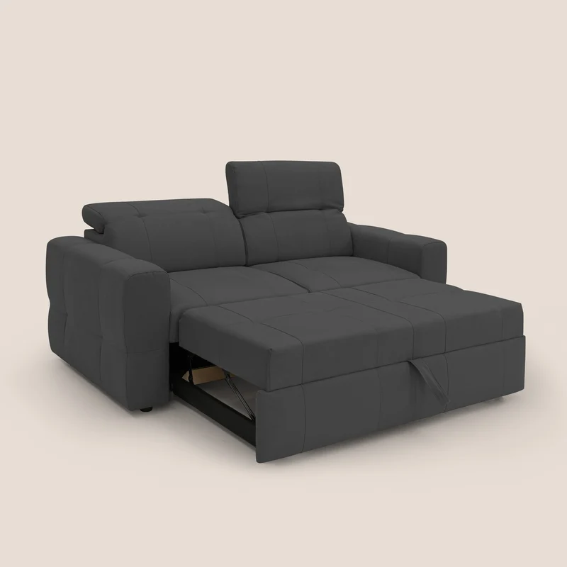 Kronos Canapé avec pouf extractible et têtières inclinalbes en microfibre douce imperméable T11 noir