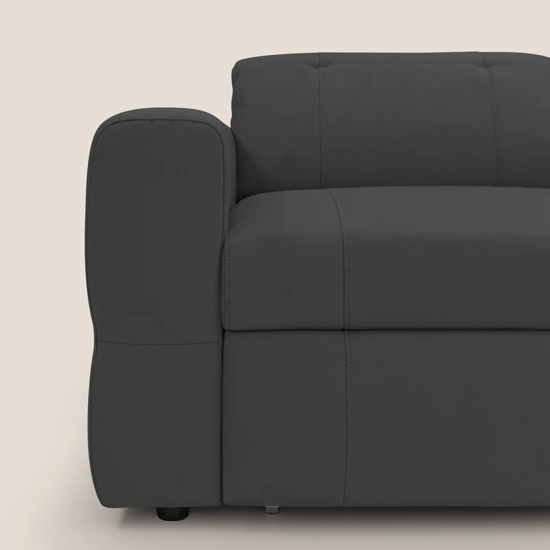 Kronos Canapé avec pouf extractible et têtières inclinalbes en microfibre douce imperméable T11 noir