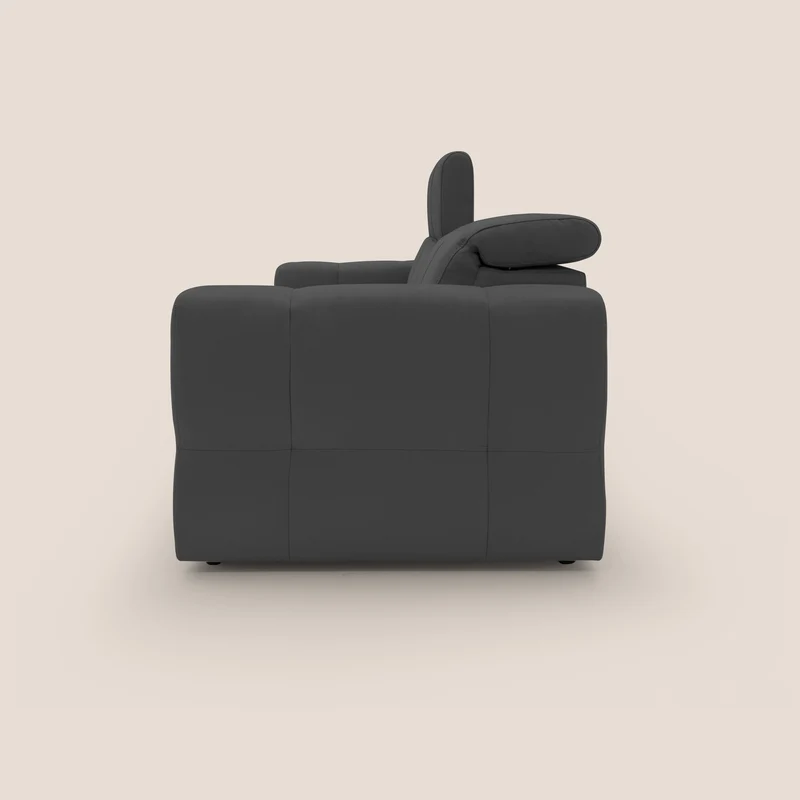 Kronos Canapé avec pouf extractible et têtières inclinalbes en microfibre douce imperméable T11 noir