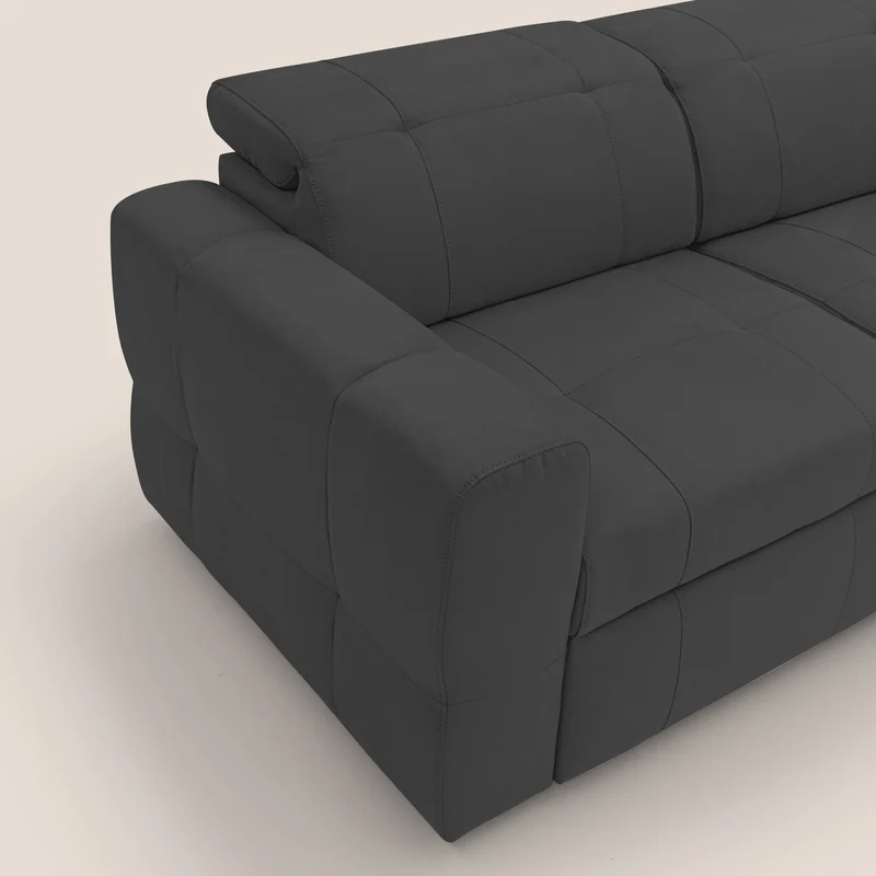 Kronos Canapé avec pouf extractible et têtières inclinalbes en microfibre douce imperméable T11 noir