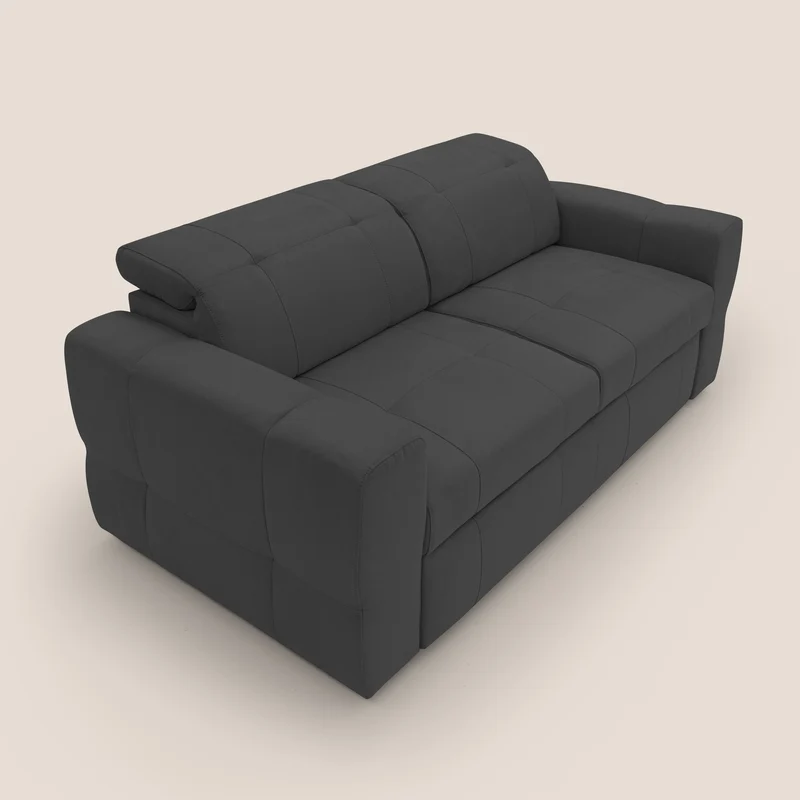 Kronos Canapé avec pouf extractible et têtières inclinalbes en microfibre douce imperméable T11 noir