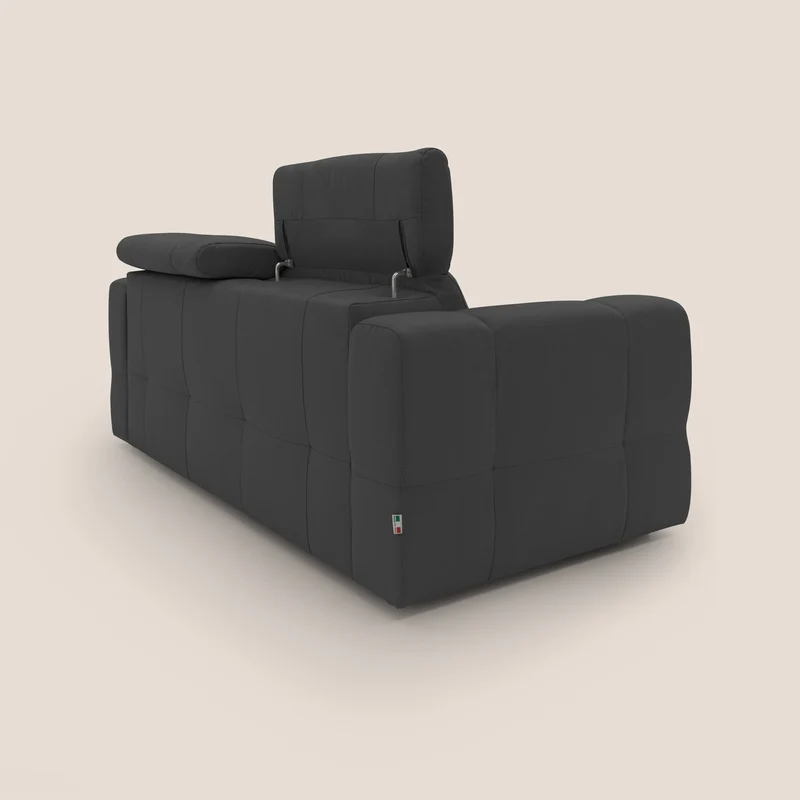 Kronos Canapé avec pouf extractible et têtières inclinalbes en microfibre douce imperméable T11 noir