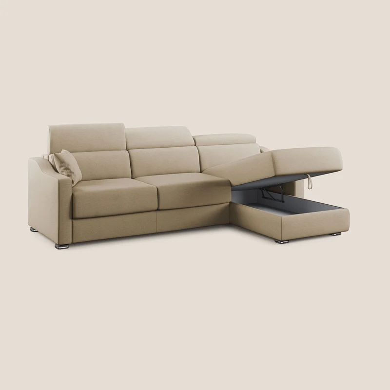 Divan-lit d’angle Amber en tissu détachable T05 beige
