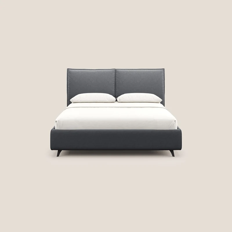 Nives lit rembourré avec coffre déhoussable en microfibre velours imperméable T09 gris