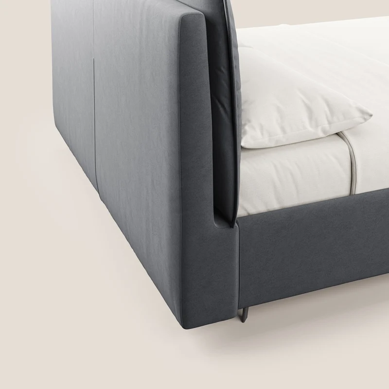 Nives lit rembourré avec coffre déhoussable en microfibre velours imperméable T09 gris