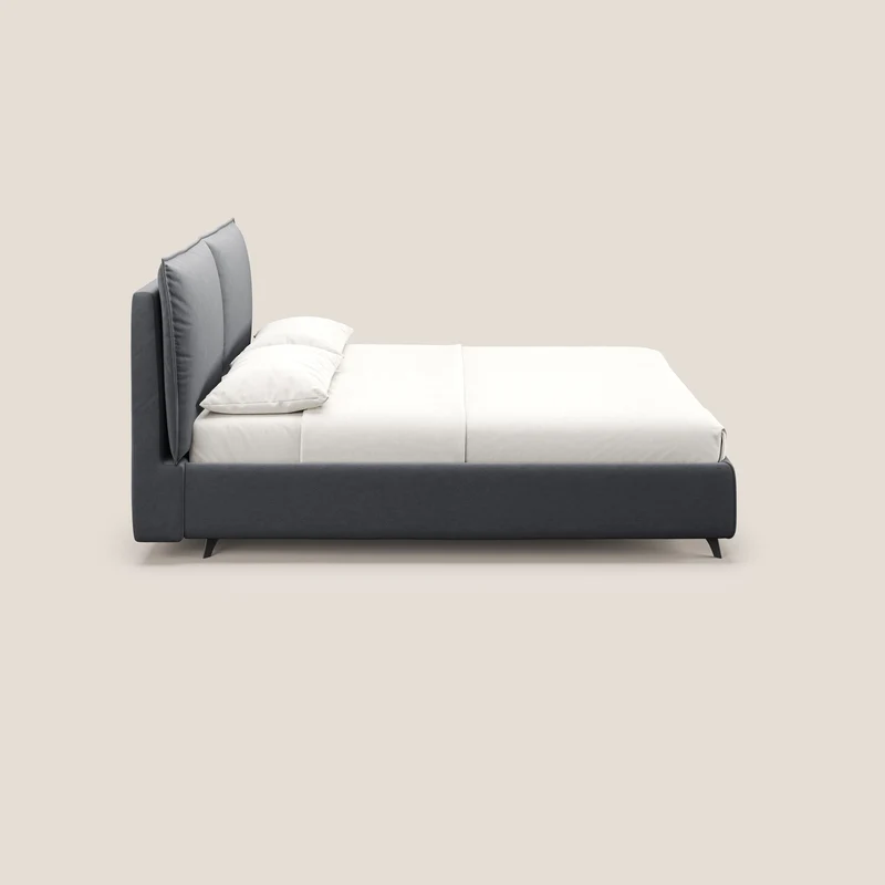 Nives lit rembourré avec coffre déhoussable en microfibre velours imperméable T09 gris