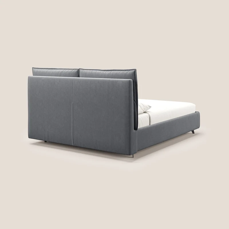 Nives lit rembourré avec coffre déhoussable en microfibre velours imperméable T09 gris