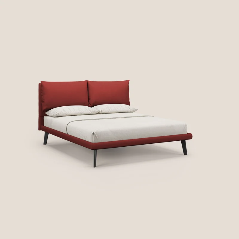Astrid lit rembourré avec pieds en bois en microfibre détachable T11 rouge