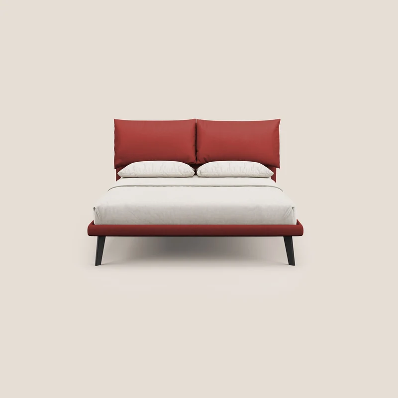 Astrid lit rembourré avec pieds en bois en microfibre détachable T11 rouge