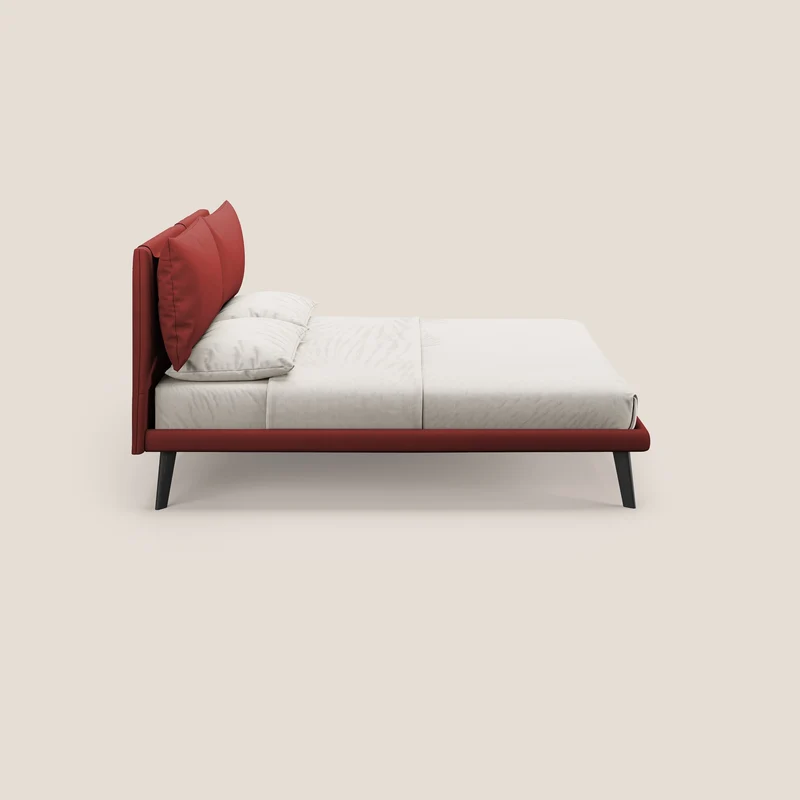Astrid lit rembourré avec pieds en bois en microfibre détachable T11 rouge