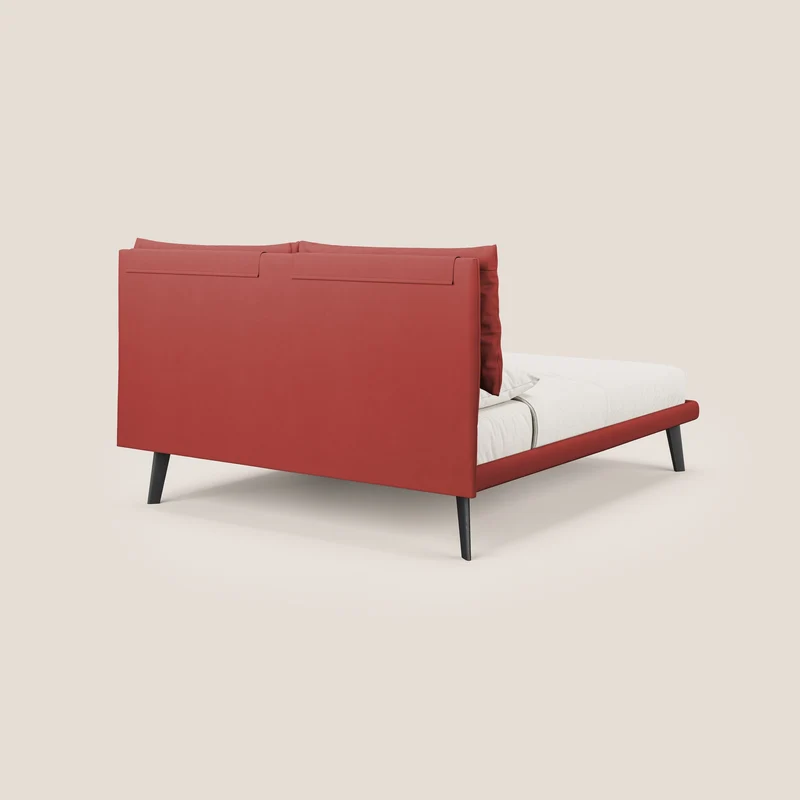Astrid lit rembourré avec pieds en bois en microfibre détachable T11 rouge