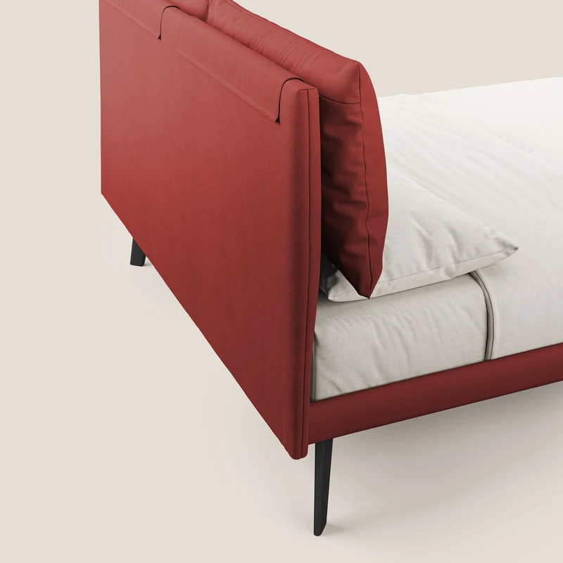 Astrid lit rembourré avec pieds en bois en microfibre détachable T11 rouge