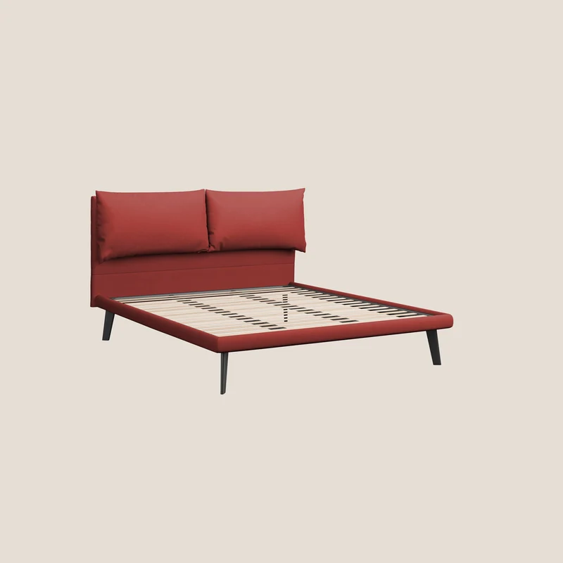 Astrid lit rembourré avec pieds en bois en microfibre détachable T11 rouge