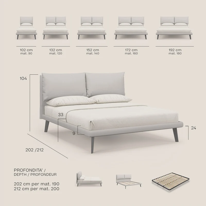 Astrid lit rembourré avec pieds en bois en microfibre détachable T11 rouge