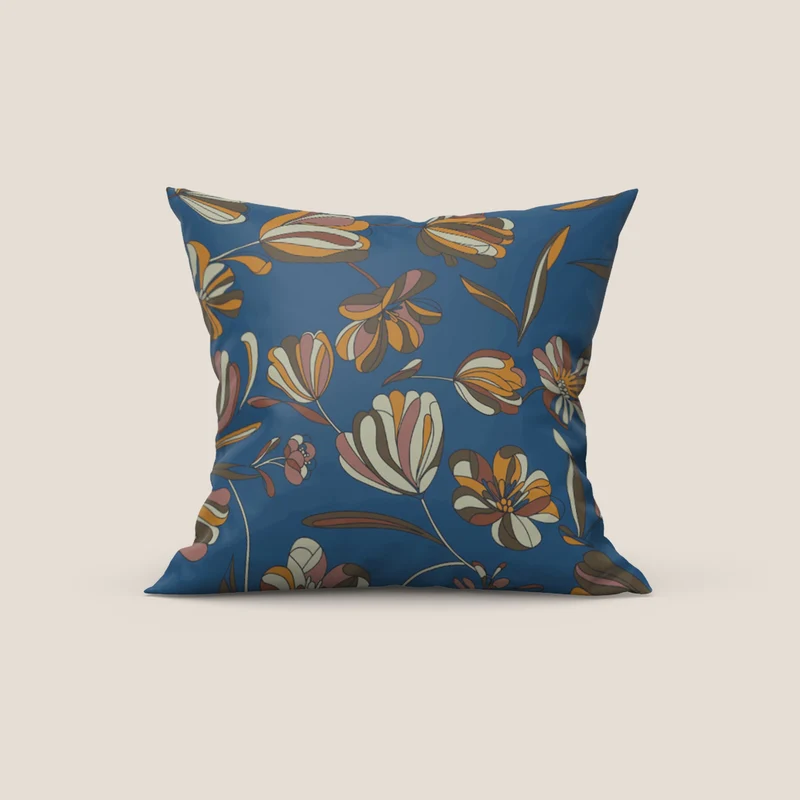 Omika collezione cuscini a fantasie multicolor in velluto impermeabile bleu