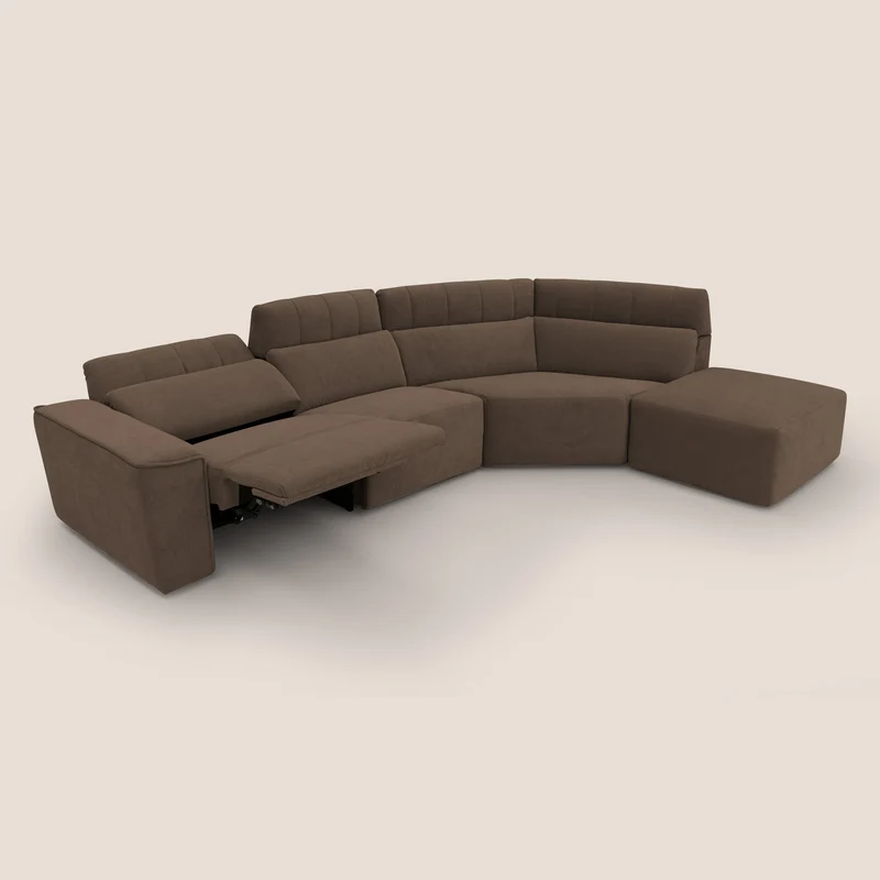 Clark Canapé d'angle avec option relax électrique en tissu imperméable et détachable T17 marron