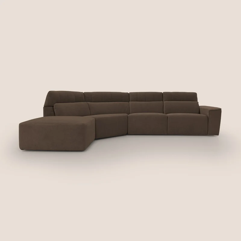 Clark Canapé d'angle avec option relax électrique en tissu imperméable et détachable T17 marron