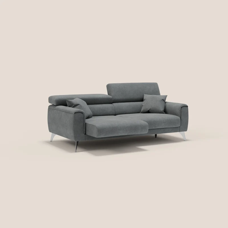 Caravaggio Canapé avec assises extensibles et têtières réglables en tissu imperméable T02 gris